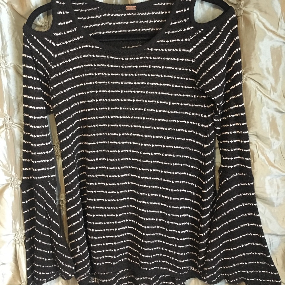 Poof Blue and White Cold Shoulder Sweater M